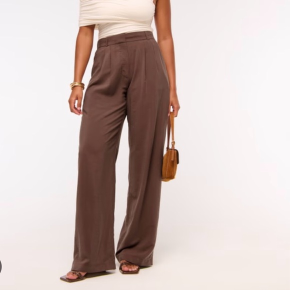 Abercrombie & Fitch Pants - Abercrombie & Fitch Women's High-Waist Wide Leg LONG Pants - Brown